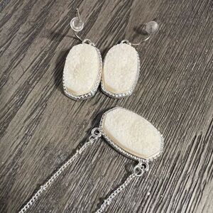 Off White Druzy Necklace and Earrings Set